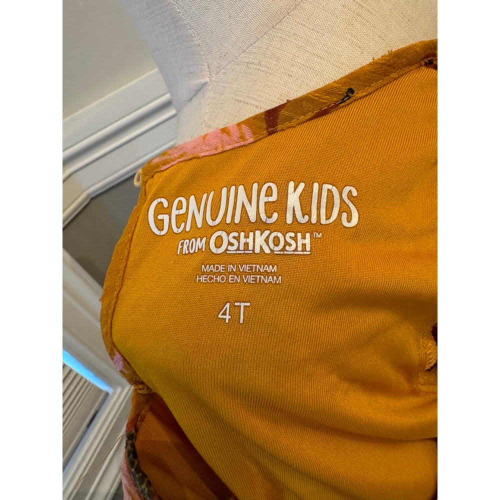 Genuine Kids from Oshkosh | Mustard Yellow Pink Fox Print Ruffle Dress | 4T - Picture 6 of 7